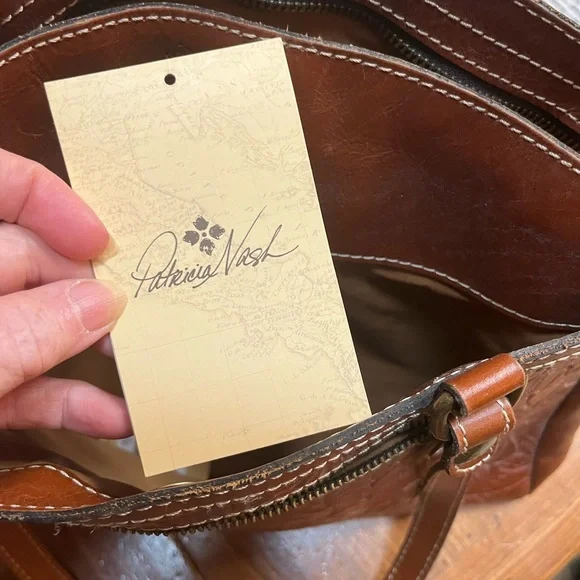 Patricia Nash Embossed Tan Leather Briefcase purse - Picture 6 of 11